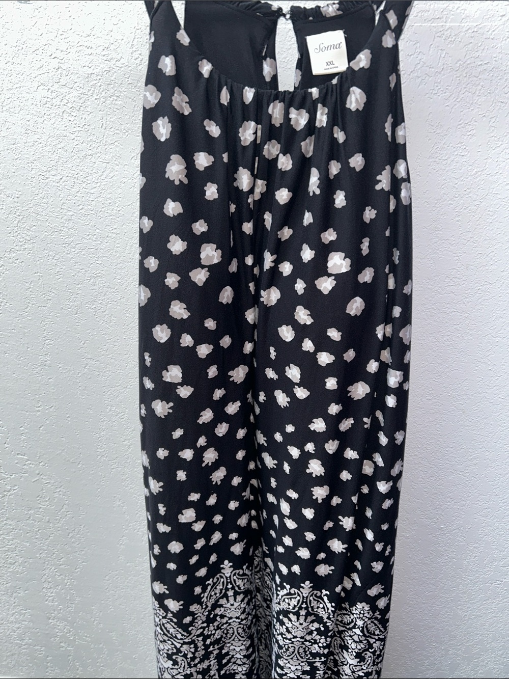 Soma Short Swing Dress Built-In Bra Pockets Black + Grey White Print EUC XXL 2X